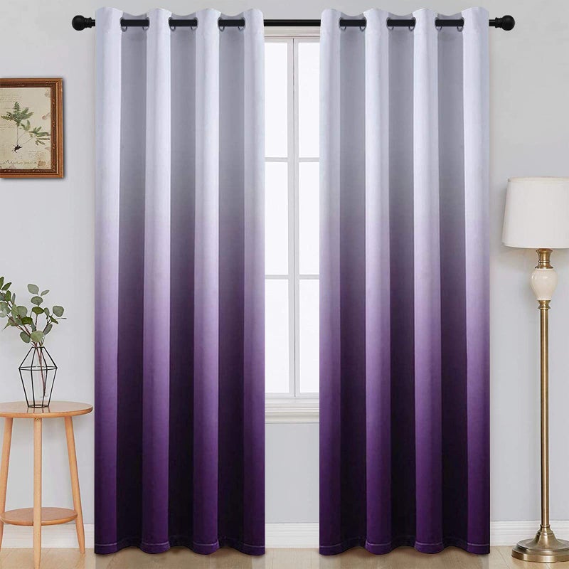 SimpleHome Gradient Color Ombre Room Darkening Curtains Blackout Purple Thermal Insulated Eyelet Top Panels Grommet Window Drapes for Living Room/Bedroom, Purple,52x84 inches - Image 1